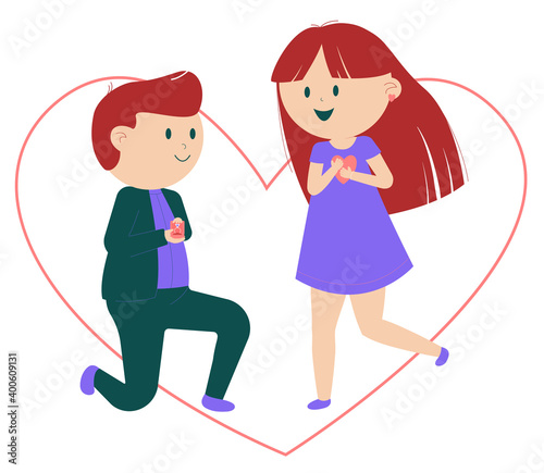 guy on knees proposing girl. Will you marry me