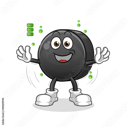 Hockey puck full battery character. cartoon mascot vector