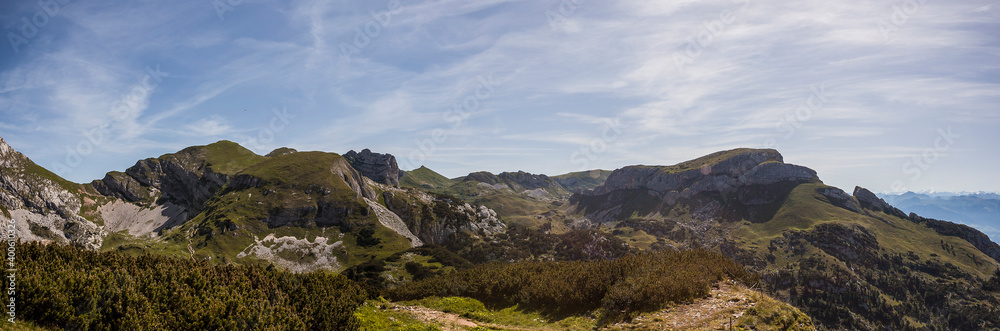 Mountain panorama from Gschollkopf mountain, Rofan, Tyrol, Austria in summertime