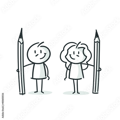 Photo stick figures: pencil, pen, school, drawing, art (no. 12)