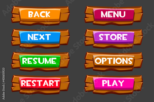 Set of wooden buttons with inscriptions for the game.