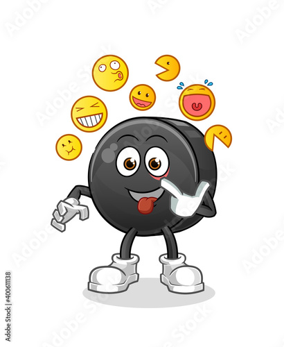 Hockey puck laugh and mock character. cartoon mascot vector