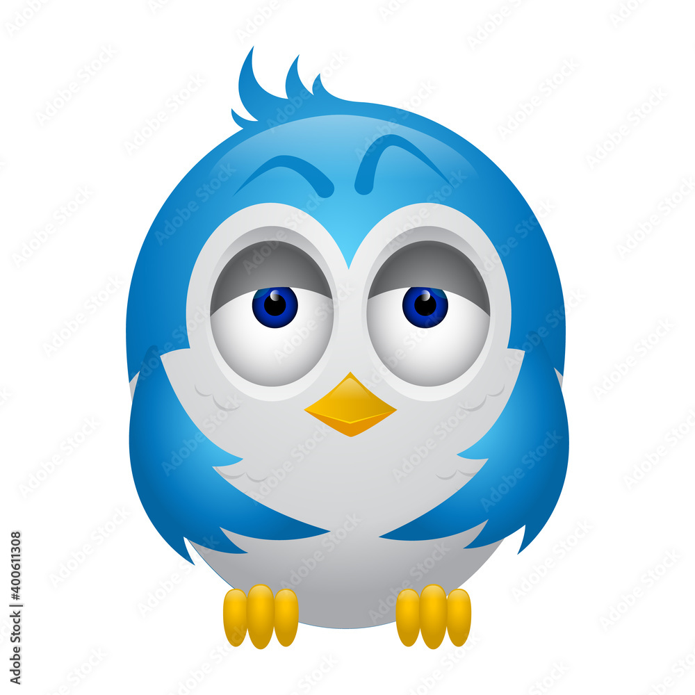 cute, blue bird on a white background. isolated object. Cartoon style. Vector, illustration