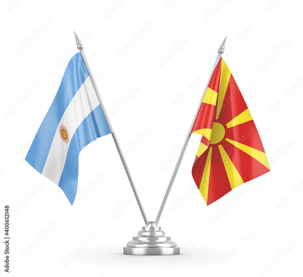 North Macedonia and Argentina table flags isolated on white 3D rendering 