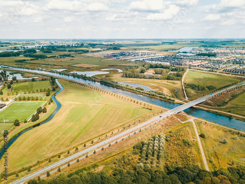 Aerial drone shot of the Netherlands landscape 