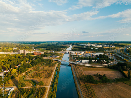 Aerial drone shot of the canal in the Netherlands