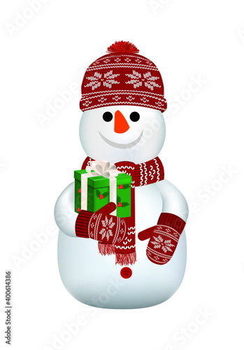 Snowman holding gift. vector illustration
