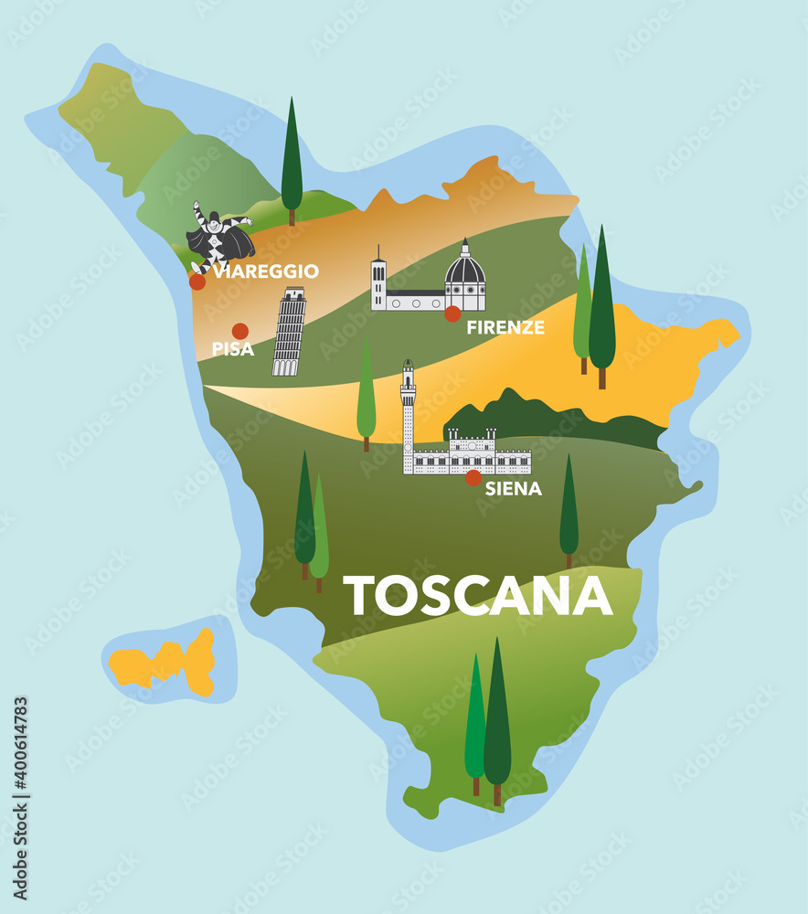 Fototapeta premium Tuscany map with main cities vector illustration