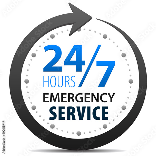 Emergency Customer Service and support 24 hours a day and 7 days a week icon isolated on white background. 24-7 emergency customer service and support around the clock. photo