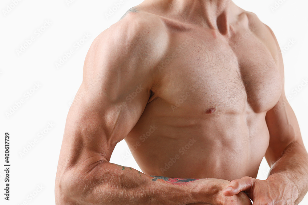 Fototapeta premium Strong men's press thanks to diet and constant training