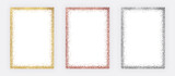 Set golden, rose gold and silver glitter confetti frames. vector illustration