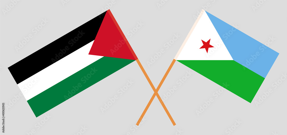 Crossed flags of Palestine and Djibouti Crossed flags of Palestine and Djibouti