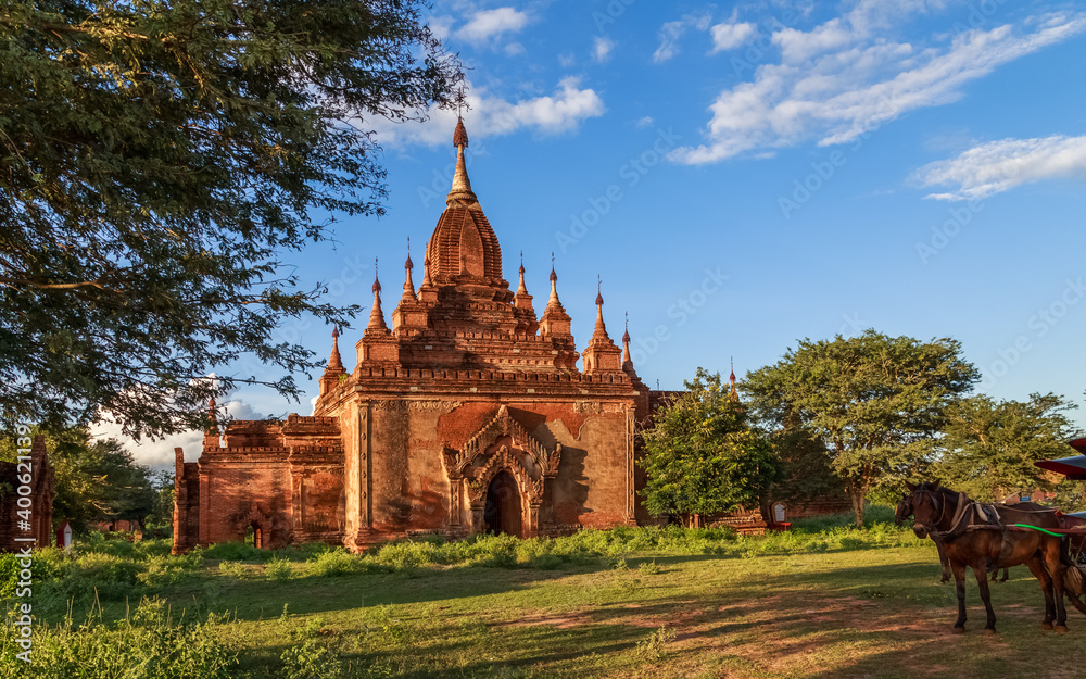 Ancient Buddhist pagoda in the old city of Bagan, the world heritage site. Myanmar (Burma).