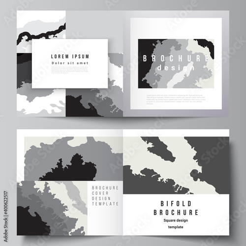 Vector layout of two covers templates for square design bifold brochure  flyer  magazine  cover design  book design  brochure cover. Landscape background decoration  halftone pattern grunge texture.