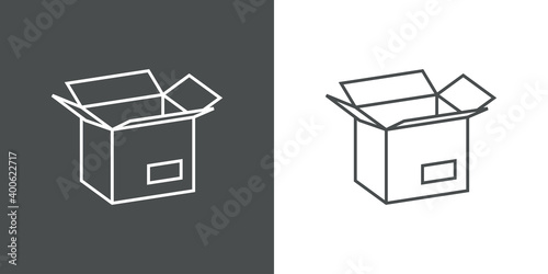 Icono caja de cartón abierta con lineas en fondo gris y fondo blanco