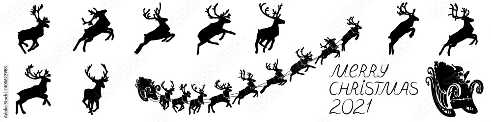 Santa Claus sleigh with reindeer. Santa delivering gifts and presents. Vector Illustration Santa Claus sleigh with reindeer. Santa delivering gifts and presents. Vector Illustration