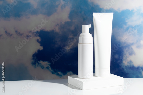 beauty fashion cosmetic makeup bottle lotion cream product with skincare healthcare concept on background © issaronow