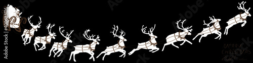 Santa Claus sleigh with reindeer. Santa delivering gifts and presents. Vector Illustration