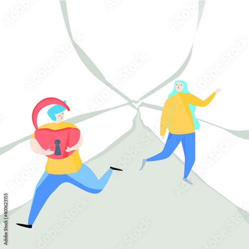 Gorgeous picture with meaning. The guy runs away from the girl