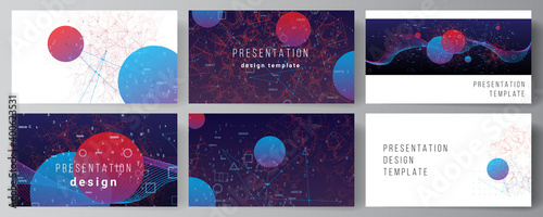 Vector layout of the presentation slides design business template, multipurpose template for presentation brochure. Artificial intelligence, big data visualization. Quantum computer technology concept