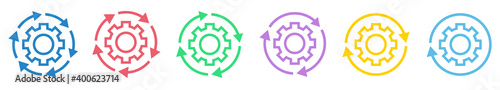Workflow linear icon. Gears with arrows. Vector illustration.