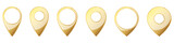 Location pin icons set. Gold navigation icons. Vector illustration. Map pointer