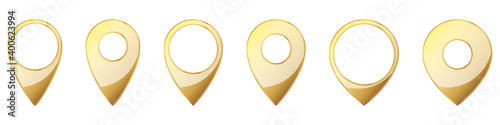 Location pin icons set. Gold navigation icons. Vector illustration. Map pointer