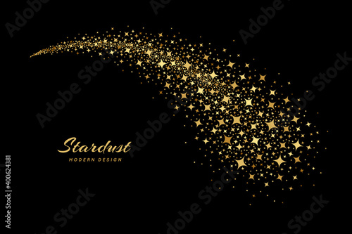 Gold star. Golden shooting stars. Trail falling star. Line stardust. Icon black silhouette starry cluster. Abstract bright sparks isolated on white background. Sparkle particle. Design prints. Vector 