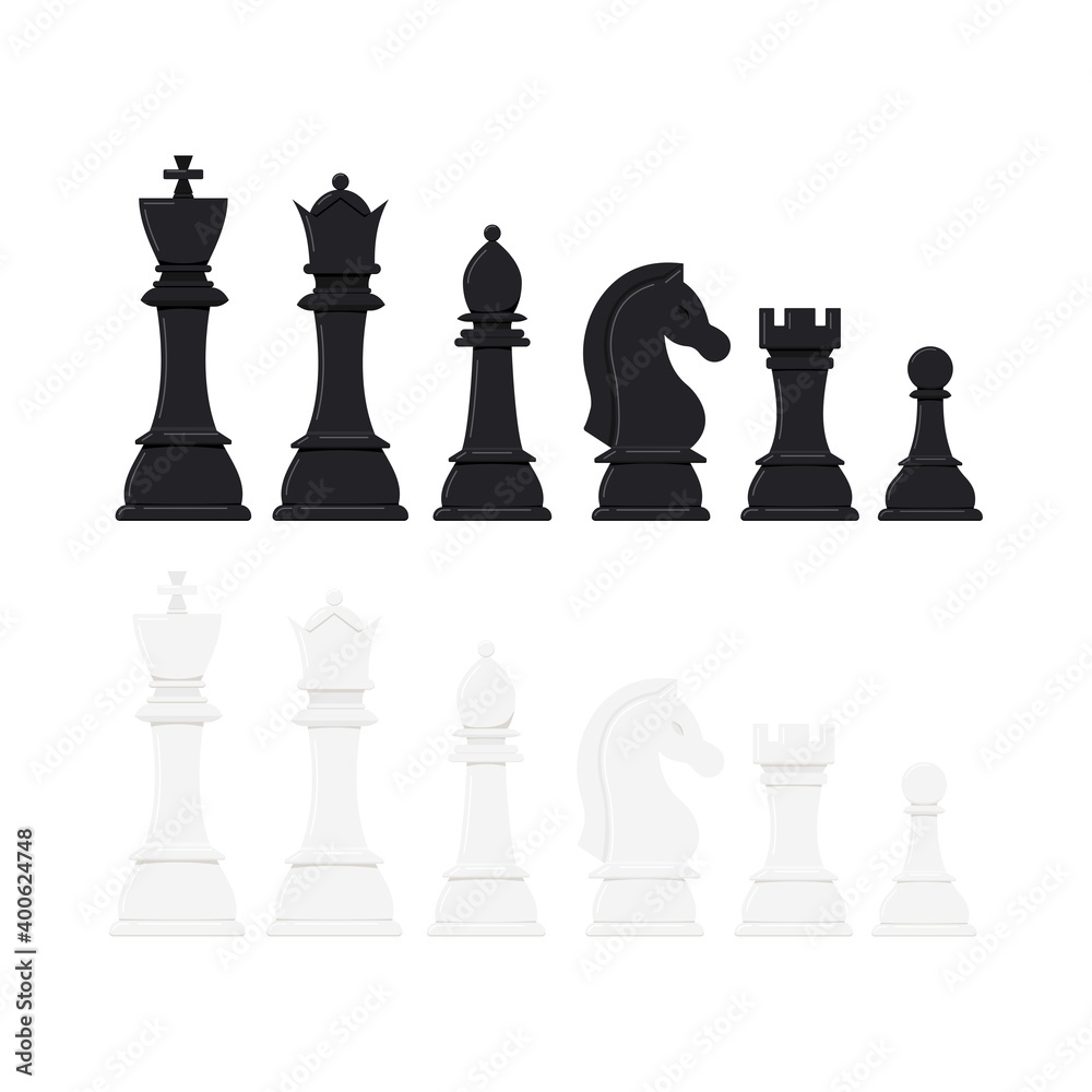 Chess pieces vector icon set isolated on white background. Black and ...