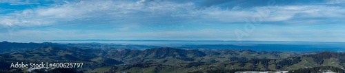 Panorama from hills in Appenzell, Switzerland, to the flatlands covered in fog