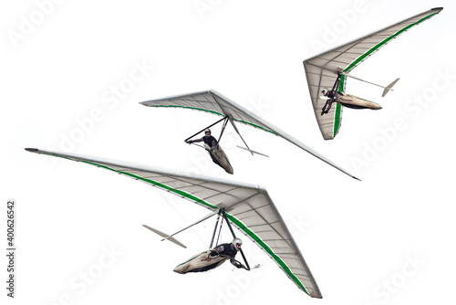 Set of modern hang glider wings isolated on white.