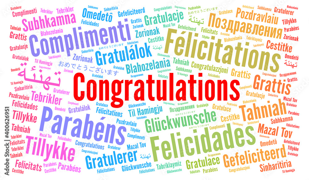 Congratulations in different languages word cloud Congratulations in different languages word cloud