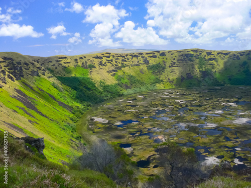 Crater of an extinct snuck on Easter Island. nature of the island.