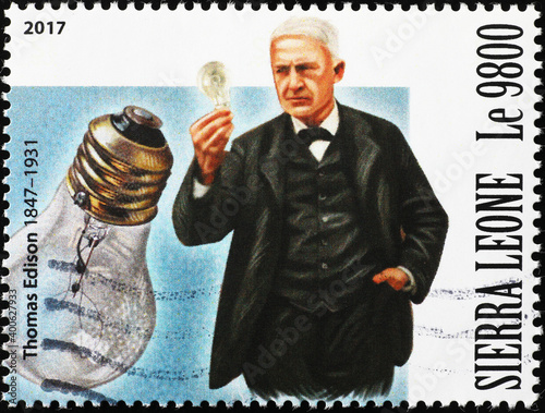 Leinwand Poster Thomas Edison portrait on postage stamp