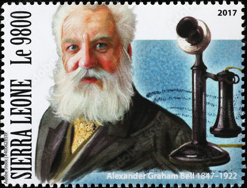 Alexander Graham Bell portrait on postage stamp photo