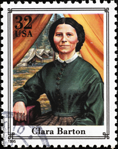 Print op canvas Clara Barton on american postage stamp