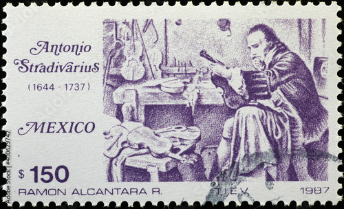 Italian luthier Antonio Stradivari on postage stamp
