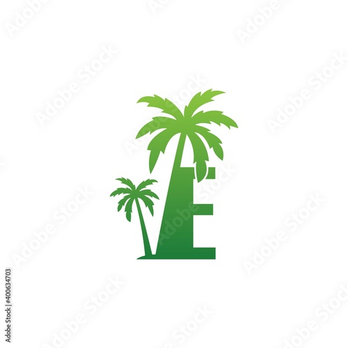 Letter E logo and  coconut tree icon design vector