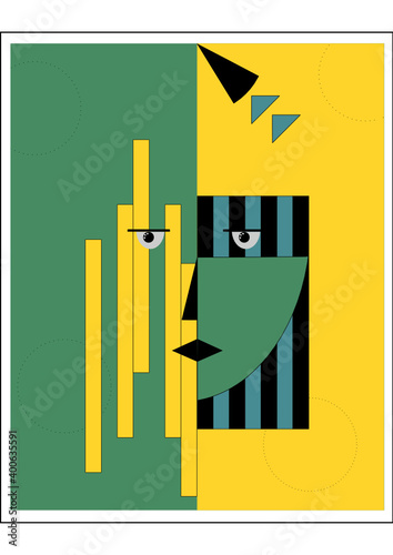 Abstract woman portrait in contemporary style. Colorful geometric face, modern vector illustration, art design