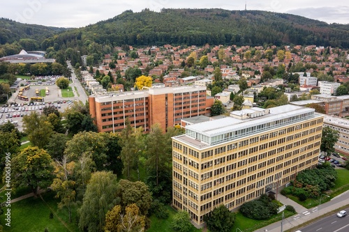 Принти на полотні The cityscape of Zlin town and Bata houses estates built on hill