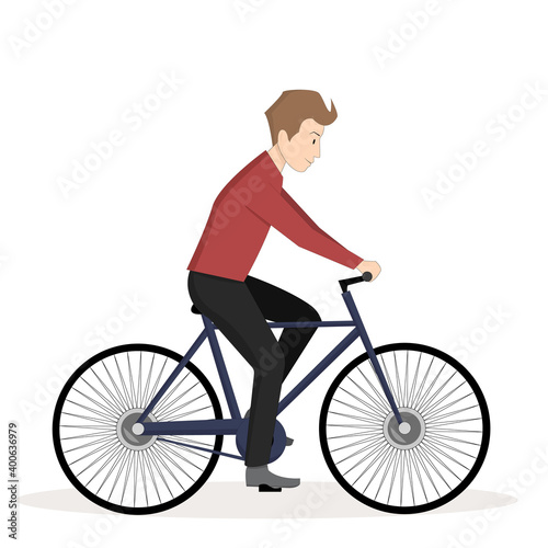 Fototapeta Naklejka Na Ścianę i Meble -  Cyclist. Man on a bicycle on a white background. The man rides a bicycle. Healthy lifestyle. illustration