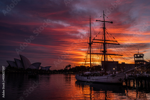 Sydney Harbour and generic tall ship