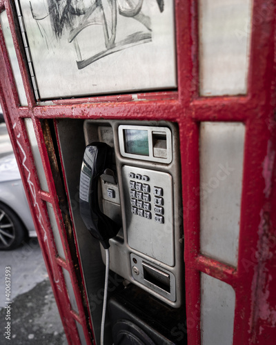 Red public inner city telephone box