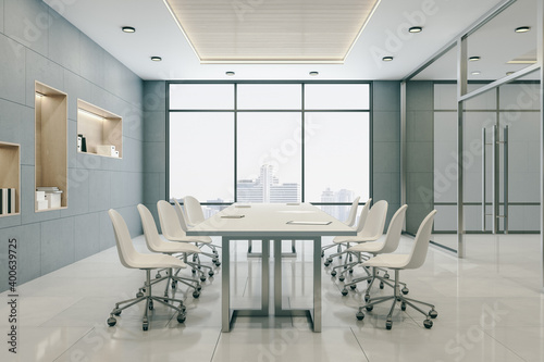 Luxury conference room with long meeting table