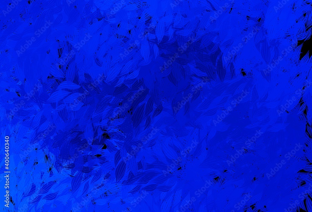 Dark BLUE vector doodle background with leaves.