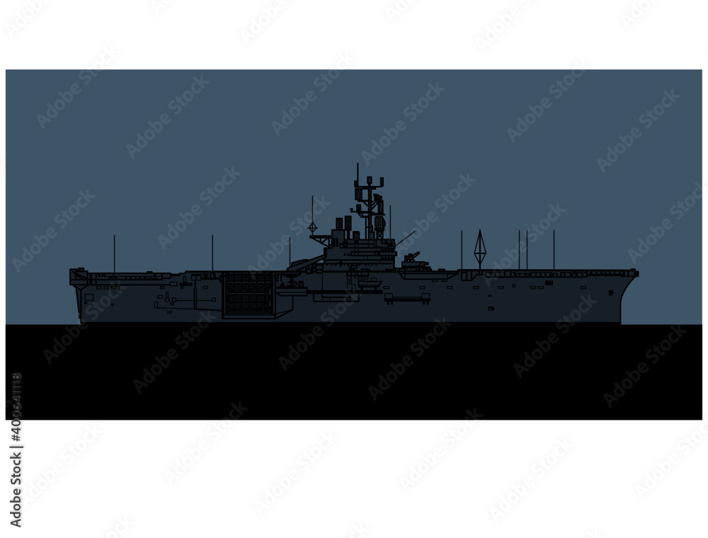 US Navy Iwo Jima class amphibious assault ship. Vector image for illustrations and infographics.