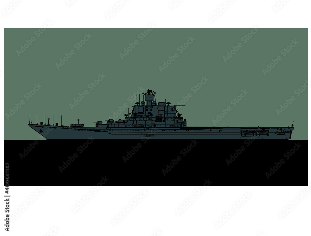 Projekt 1143.4 Soviet heavy aircraft-carrying cruiser. Baku, Admiral Gorshkov, INS Vikramaditya. Vector image for illustrations and infographics.