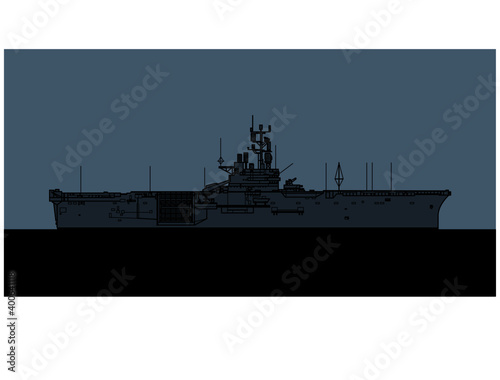 US Navy Iwo Jima class amphibious assault ship. Vector image for illustrations and infographics.