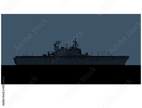 US Navy Tarawa class amphibious assault ship. Vector image for illustrations and infographics.