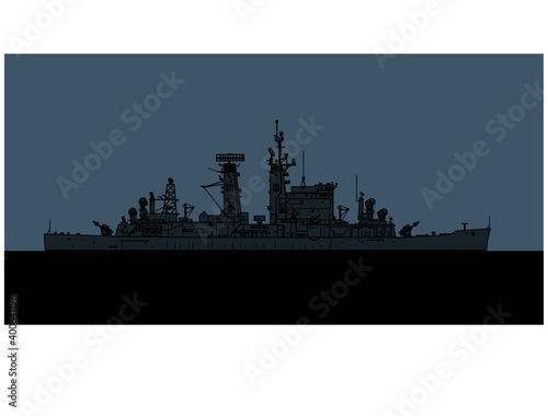 US Navy Albany class guided missile cruiser. Vector image for illustrations and infographics.